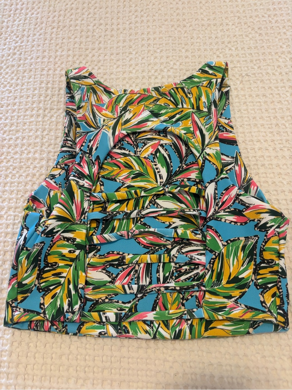 Becco Activewear Tropical Print Cropped Tank Top - Blue, Green, Yellow